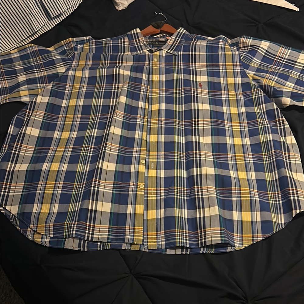 Polo by Ralph Lauren Blue Gold A-Line Pleated Shirt